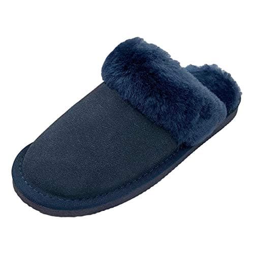 Image of Deluxe Ladies Sheepskin Mule Style Slippers with Thick Sheepskin Lining (Navy, numeric_5)