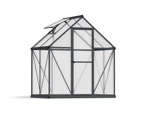 Image of Palram Canopia Mythos 6X4 Greenhouse - UV - Protected Polycarbonate Roof & Aluminium Frame - Includes Base Frame - Grey