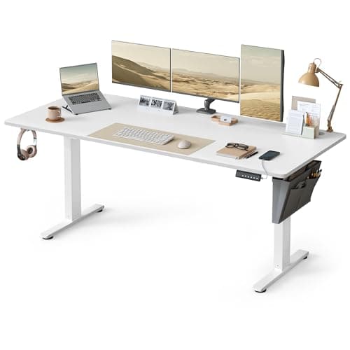 Image of VASAGLE Electric Standing Desk, Height Adjustable Desk, 180 x 80 cm, Continuous Adjustment, Spliced Tabletop, 4 Memory Heights, Cloud White LSD138WB02