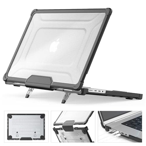 Image of SEYMCY Case Compatible with MacBook Pro 16 inch Case 2026 2025 2024 2023 2021, Anti-Scratching Protective Hard Shell Cover with Foldable Stand M5 M4 M3 M2 M1 (A3186 A3403 A2991 A2780 A2485), Black