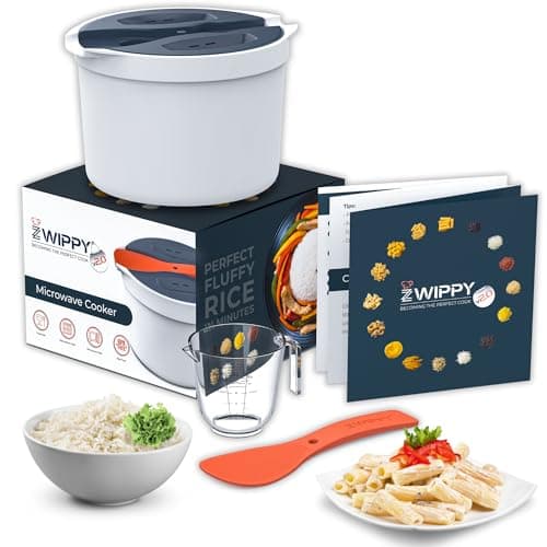 Image of Zwippy Microwave Rice Cooker Steamer and Pasta Cooker with Strainer - Mess-Free Design, Dishwasher Safe, Cooks Up to 8 Cups