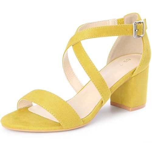 Image of Allegra K Women's Crisscross Ankle Strap Block Heel Sandals Yellow 5 UK/Label Size 7 US