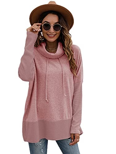 Image of Famulily Oversized Hoodie Top Turtleneck Sweatshirt Jumpers Outerwear Hoody Jackets Tops With Drawstring Pink L/XL
