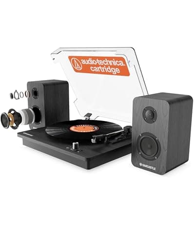 Image of Vinyl Record Player with Speakers | Bluetooth Turntable with AUX & Headphone Jack | Vinyl Player with Speakers, Multi-Playback Options, 45RPM Adaptor and Audio Technica Cartridge | OAKCASTLE TT200