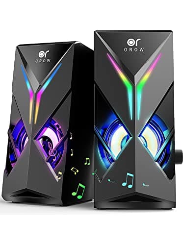 Image of OROW 10W RGB Computer Speakers with Volume Control, Colorful LED Gaming Speakers for PC/Desktop/Laptop/Monitor, 3.5mm Aux Input, Lights On/Off Option (S201)