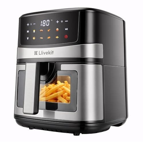 Image of LLIVEKIT 7L Air Fryer with Full Colour Touchscreen, Turbo Air Circulation, Viewing Window & Interior Light, 8 Presets, 1600W, Uses No Oil, 70% Energy Saving, Compact Family Size, Black Silver