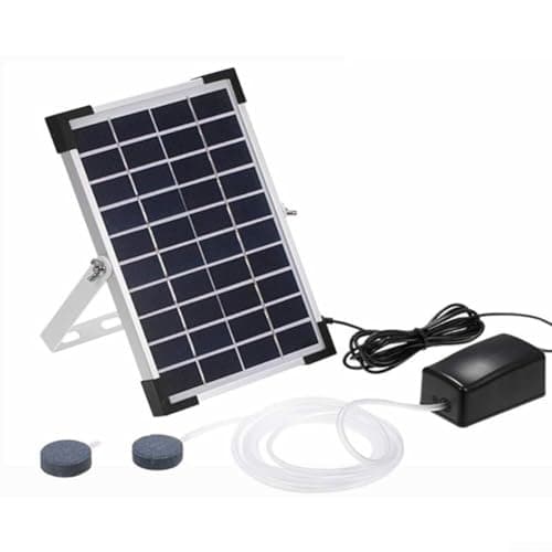Image of 5W Solar Oxygen Pump for Small to Medium Pond Aeration Without Electricity Featuring Dual Outlets and Adjustable Solar Panel Angle