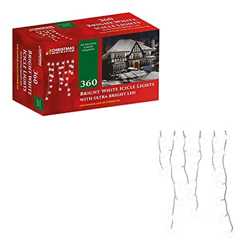 Image of Christmas Workshop 78640 360 Icicle LED Outdoor Christmas Lights | 8.5 Metres | Bright White Colour | Indoor & Outdoor Fairy Lights | Weddings & Gardens | 8 Functions | Mains Powered