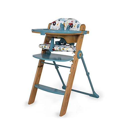 Image of Cosatto Wooden Waffle Highchair | 6 Months - 100kg | Multi-Height Seat, Adjustable Footrest, Foldable & Self-Standing Design, Removable Washable Easy Clean Tray & Pads (Old Macdonald)