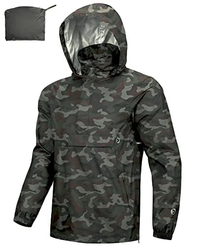 Image of Outdoor Ventures Rain Jacket for Men Waterproof Pullover Lightweight Hooded Windbreaker Outdoor Raincoat Packaway Breathable Windproof Shell Jacket for Travelling, Camping,Hiking Forest Camouflage 3XL