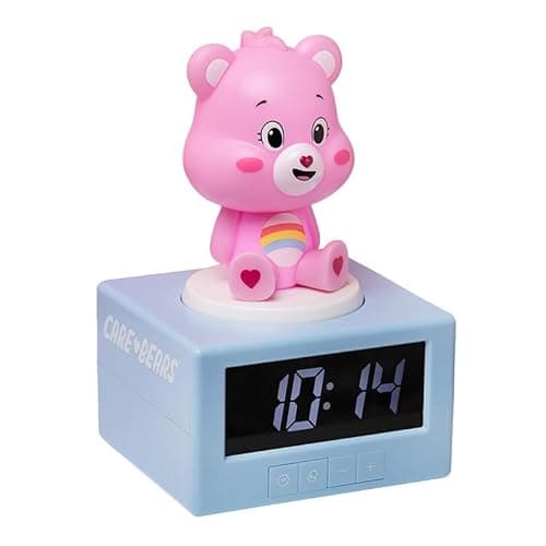 Image of Paladone Care Bears Pink Cheer Bear Digital Alarm Clock with Night Light and Music, officially licensed bedroom decoration for girls and women, battery-operated pop culture product