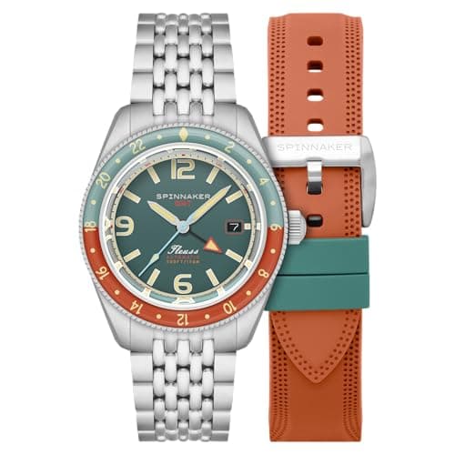 Image of Spinnaker Men's 43mm Fleuss GMT Automatic Green Watch with Solid Stainless Steel Bracelet SP-5120-33