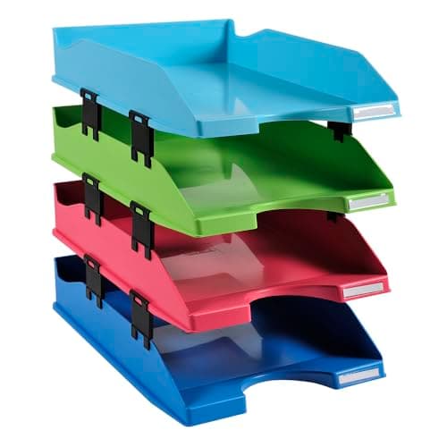 Image of Exacompta - Ref 1131928SETD - 1928 Collection - Letter Tray Set - 346 x 254 x 243mm in Size, Suitable for A4+ Documents, 4 Trays with Spacers, Stackable