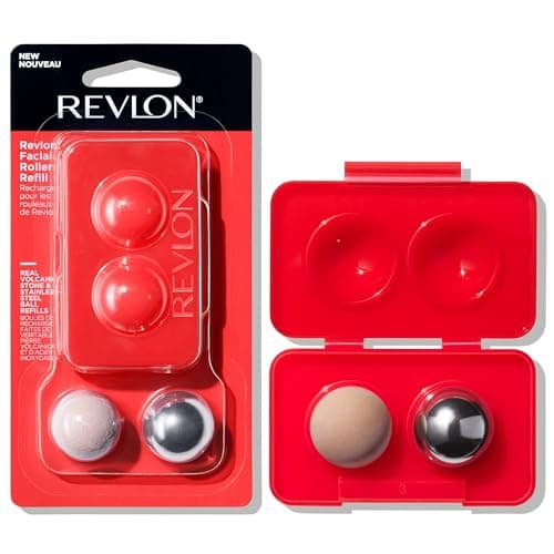 Image of Revlon Oil Absorbing & Cooling Facial Roller Refill Pack with Volcanic & Stainless Steel Stones in Storage Case, Eco-Friendly, Easy to Clean, 1 count