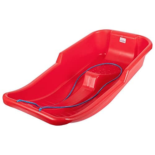 Image of Heavy Duty Snow Sledge - For Adults, Winter Toboggan Sleigh Sled With Rope | Plastic Ski Board, Pull Strap - Skateboard for Outdoor Snow, Skiing Board, Speeder, High-Performance (RED SLEDGE)