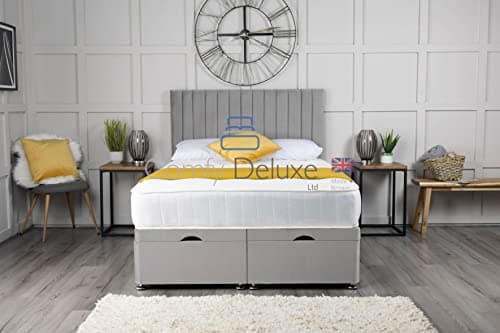 Image of Comfy Deluxe LTD Apollo Ottoman Bed Base - 3FT Single, Silver | Plush Velvet Divan Storage Bed Frame with 26 Inch Headboard | Gas Lift Side Opening | No Mattress Included | UK Made