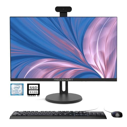 Image of 24' All-in-One Computers Intel i7 Quad-Core (Up to 3GHz) All-in-one Desktop PC with 270° Adjustable Detachable Camera 8G RAM 512G SSD IPS HD Display Dual Band WiFi BT 4.2(Black)