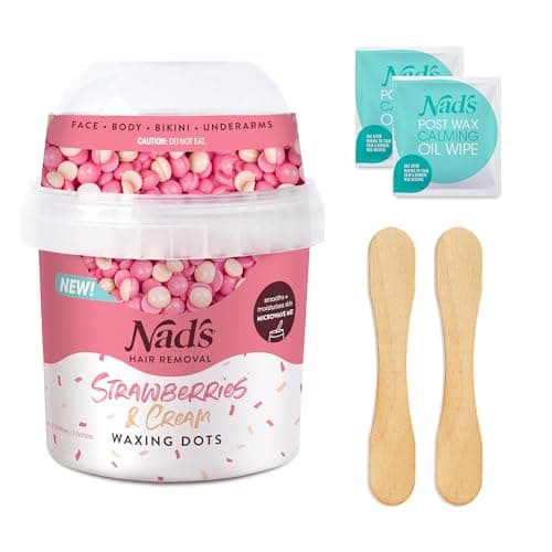 Image of Nad's Hair Removal Hard Wax Beads - Full Body Hard Wax Kit For Women - Microwaveable Hot Wax No-Strip Formula (Strawberries & Cream) 200g with 2 Applicators & 2 Oil Wipes