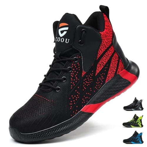 Image of PAQOZKC Lightweight Safety Shoes Men Women Work Trainers Steel Toe Caps Sport Safety Boots Breathable Slip on Industrial Sneakers 8081/Red 10.5UK