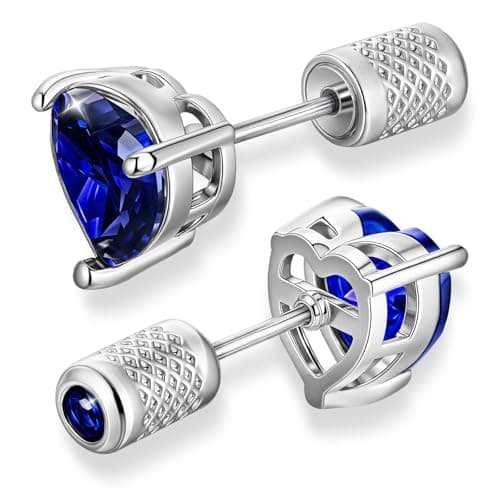 Image of Esrial Birthstone Heart Stud Earrings For Women Hypoallergenic Crystal Sterling Silver Earrings Jewelry Gifts (September, 5mm)