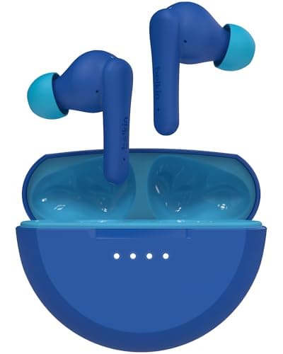 Image of Belkin SoundForm Nano 2 Bluetooth Earbuds for Kids with Built-in Microphone, 28H Battery Life, Safe 85dB Volume, IPX5 Water Resistance - Kids Bluetooth Earbuds for iPhone, iPad, Galaxy, & More - Blue