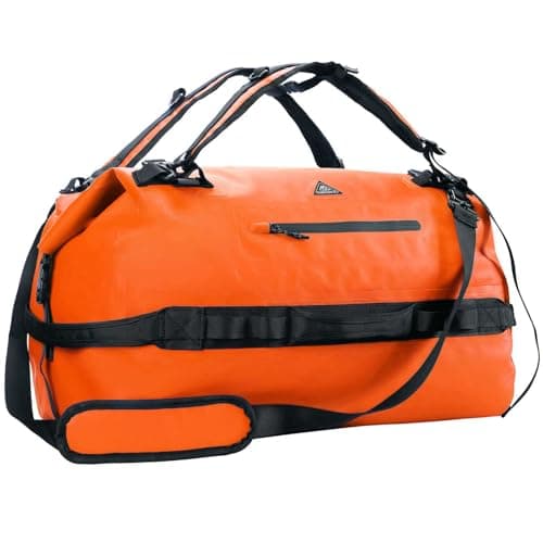 Image of Haimont Waterproof Dry Bag 60L Roll-Top Duffle Backpack with Adjustable Style Straps for Canoeing, Fishing, Rafting, Swimming, Boating, Orange