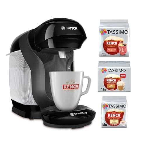 Image of Tassimo by Bosch Style Friendly Pod Coffee Machine with 40 Kenco Drinks Starter Bundle, TAS112EGBC - Black