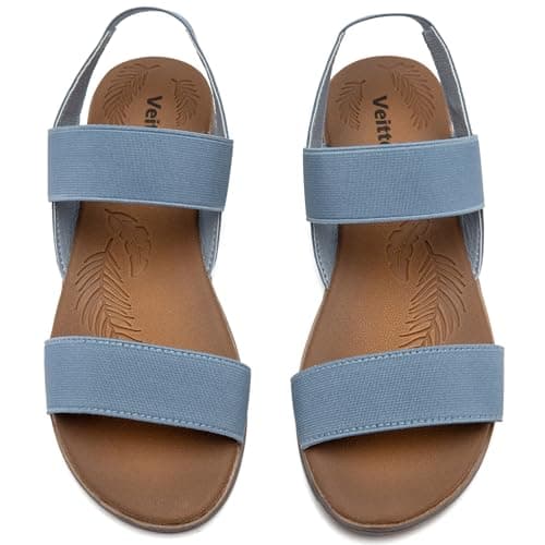 Image of Veittes Women'S Casual Flat Slide Sandals - Adjustable Elastic Strappy Double Bands Summer Flat Sandals.(2107021,LB/MF,7 UK)