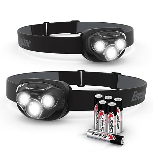 Image of Energizer Vision HD+ 260 Lumen LED Head Torch, Black, Water Resistant Headlamp, Bright Adjustable Headlight, Perfect for Camping, Hiking, Running, DIY & Dog Walking, Pack of 2, Batteries Included