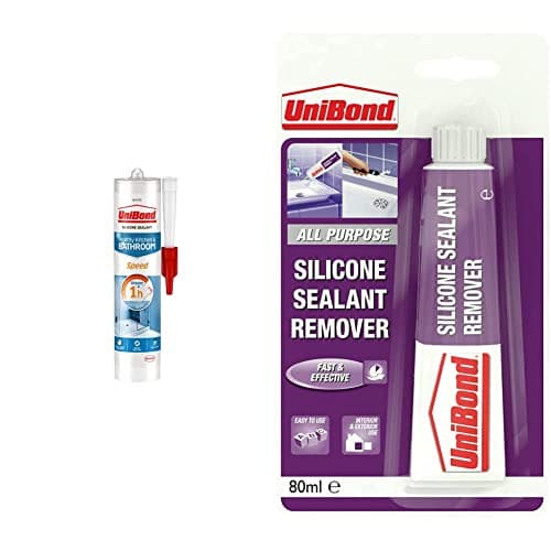 Image of UniBond Speed Seal Sealant, Fast Drying White Silicone Sealant & Silicone Sealant Remover, Effective Sealant Remover for Thorough Removal, High-Strength Silicone Remover for Ceramic Tiles