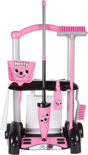 Image of Casdon Henry & Hetty Toys - Hetty Cleaning Trolley - Pink Hetty-Inspired Toy Playset with Mop, Brushes, Dustpan, & Accessories - Kids Cleaning Trolley Set - For Children Aged 3+