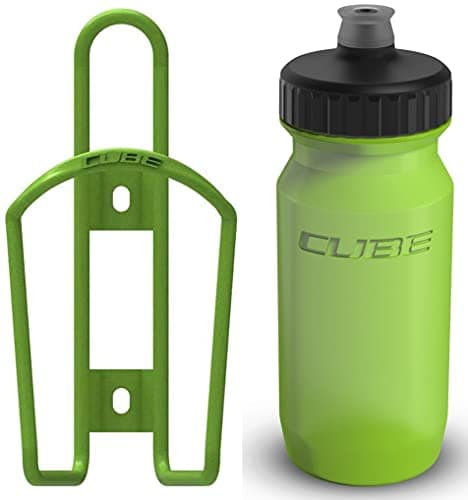 Image of Cube HPA Cage - Matt Green & Feather Bottle - Green, 500ml / Lightweight Bicycle Cycling Cycle Bike MTB Mountain Road Water Drink Flask Bidon Bracket Mount Holder Carrier Part HPC HPP Set Accessories