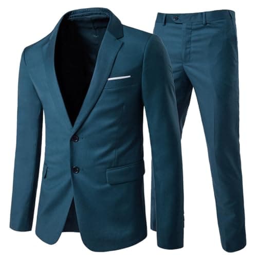 Image of Allthemen Mens Suits 2 Piece Slim Fit Wedding Dress Suit Two Buttons Business Suit Blazer Casual Jackets Trousers Blue XL