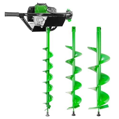 Image of 52cc Petrol Earth Auger Fence Post Hole Borer with 3 Drill Bits (100mm, 150mm, 200mm) Heavy Duty Ground Digger for Fencing, Planting & Landscaping
