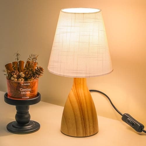 Image of Bedside Lamps, Table Lamp for Living Room Bedroom, Small Lamps for Living Room - Simple Bed Lamp Desk Lamps with Button Switch for Kids Room, Study, Dorm, Office, Shelves(Bulb Included) (1, Wood)