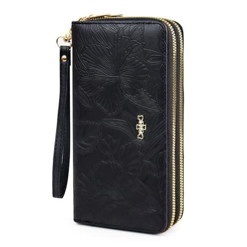 Image of AdiStylinno Women Wallets, Large Capacity Double Zip Long Purses for Women, PU Leather Ladies Credit Card Holder Wallet with Zip Pocket Multi Card Slots and Big Compartments (Black)
