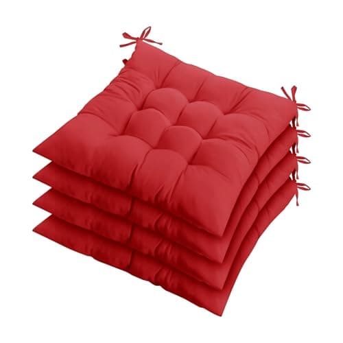 Image of ZZZMRH Chair Cushions Pack of 4 Seat Pads for Dining Chairs, Garden Chair Cushions Tie On_9 Stitch_Red Indoor/Outdoor Seat Cushions Comfortable Chair Pads for Kitchen Seat Pads 9 stitch cushions