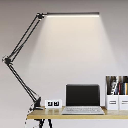 Image of BIENSER LED Desk Lamp with Clamp, Swing Arm Desk Lamp, Eye-caring Dimmable Desk Light with 10 Brightness, 3 Lighting Modes, Adjustable Table Lamp for Study, Drawing, Office, Architect, Task, Workbench
