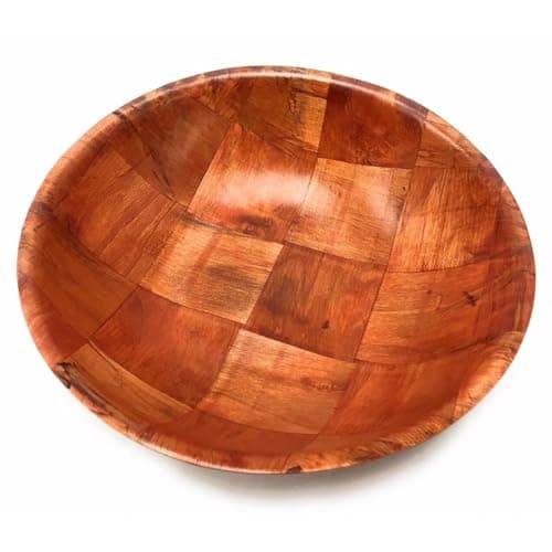 Image of Concept4u 3 Pack 20cm Wooden Woven Serving Bowl Large Reusable Wood Salad Bowl for Fruits, Pasta, Popcorn, Snack Home & Kitchen Tableware Accessories