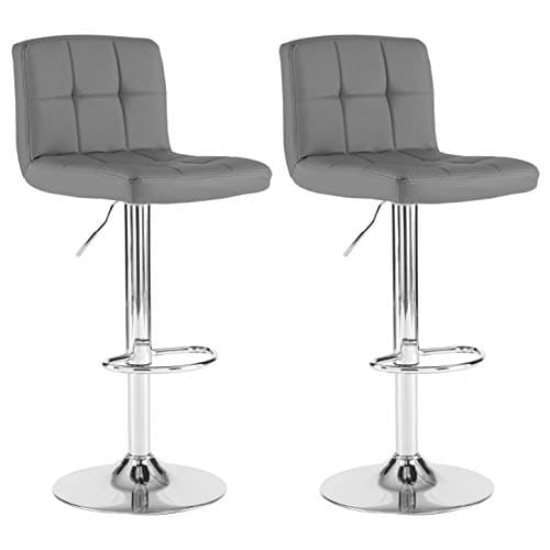 Image of Neo® 2X Cuban Chrome & Gas Lift Swivel Faux Leather Kitchen Breakfast Bar Stool (Dark Grey)