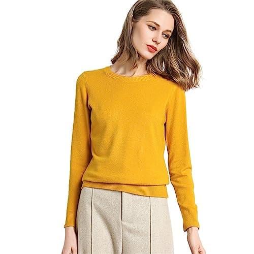 Image of Ladies Cashmere Crew Neck Jumpers Solid Color Warm Base Jumpers Long Sleeve Sweater Pullover for Mom Women UK