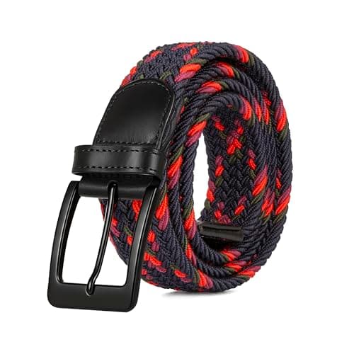 Image of Woodland Leathers Elastic Braided Belt, Unisex Men Women Casual Stretch Woven Belt (Multi Red, Large-XLarge)