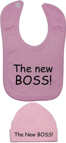 Image of The New Boss Baby Feeding Bib & Matching Beanie Hat/Cap - 3-6 Months - Pink