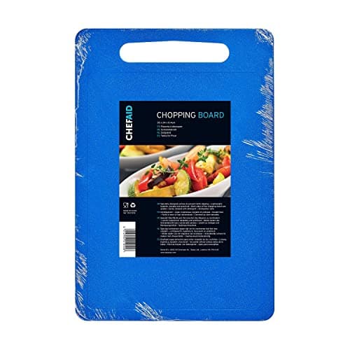 Image of Chef Aid Blue Poly Chopping Board, Multipurpose Anti-Slip Surface, Easy Clean and Dishwasher Safe with Handle, 35 x 25cm, Other Colour Options Available