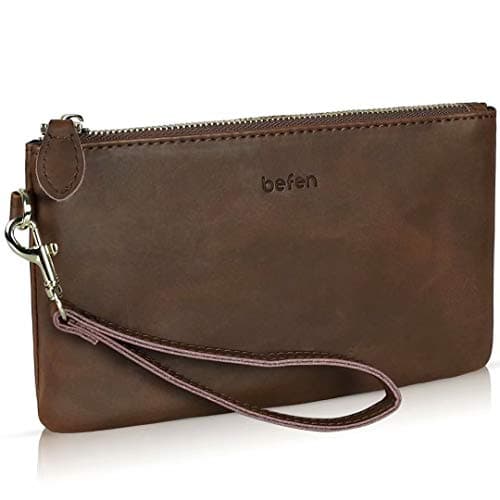 Image of befen Wristlet Clutch Wallet Purse for Women, Genuine Leather Wristlet Purses and Handbags Card Holder Cash Organizer Ladies Soft Clutch Bags with Wrist Strap