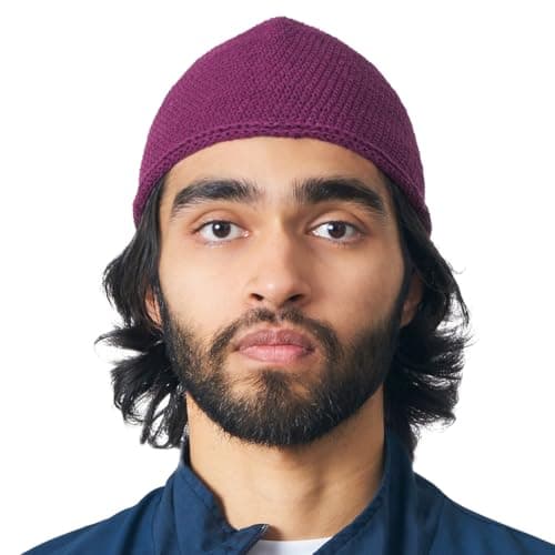 Image of CHARM Kufi Hat Mens Beanie - Men Cotton Skull Cap Hand Made 2 Sizes Islam Burgundy Wine Red L