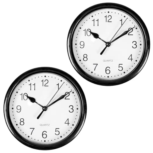 Image of OHS Set of 2 Small Wall Clocks Battery Operated, Living Room Kitchen Clock Battery Operated Round Modern Clocks for Home Office Bedroom Large Numbers Easy To Read, Black