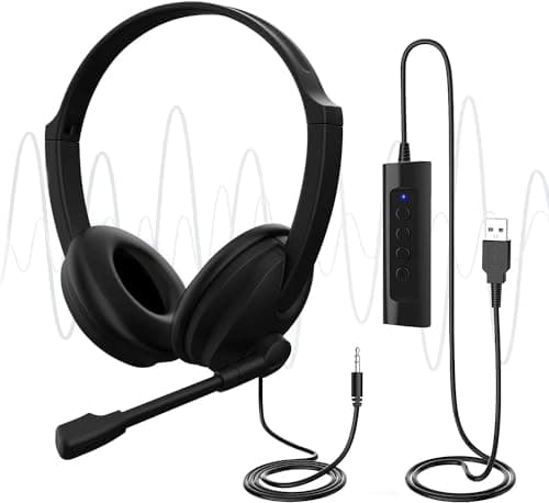 Image of USB Headset with Microphone for PC Laptop, Adjustable Noise Cancelling Business Office Headsets, 2.5M Length Headphones with In-Line Control