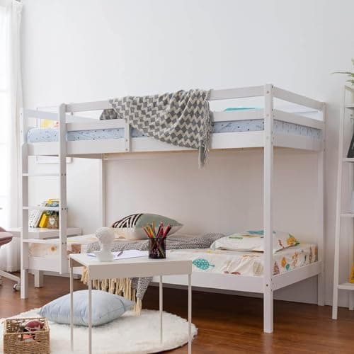 Image of Panana Bed Bunk Bed, 3ft Wooden Bunk Beds With Ladder Twin Sleeper Kids Bunk Bed, Solid Pine Wood Frame Single Double Bed frame For Kids Children Home, White (White, 3 ft Single Bunk Bed)