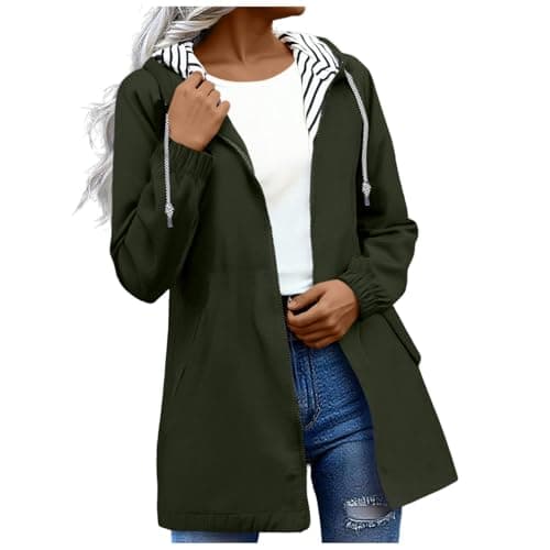 Image of OVARA Women's Rain Jacket Lightweight Hooded Long Rain Coat Waterproof Jackets Functional Breathable Windbreaker Jacket Ladies Pack Away Active Outdoor Coats